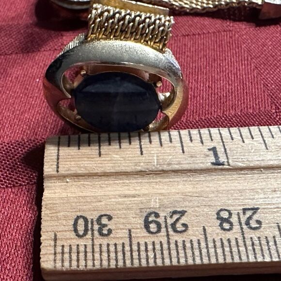 Vintage Mesh Wrap Around Gold Tone Cuff Links Blue Stone - Picture 7 of 7